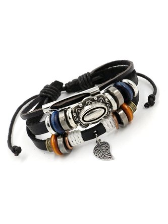 Andynzoe One-size Womens Multi-layers Alloy Artificial Leather Bracelet