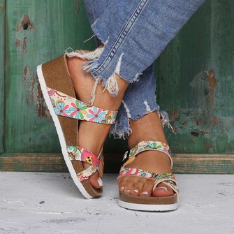 Andynzoe Women Summer Sandals Printed Flip-Flops Beach Slipper Buckle Shoe