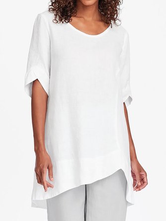 Asymmetrical Hem Short Sleeve Plus Size Shirts Tunic Tops