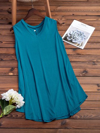 7 Colors/Plus Size  Summer Casual V-neck  Sleeveless T-Shirt Dress With Pockets