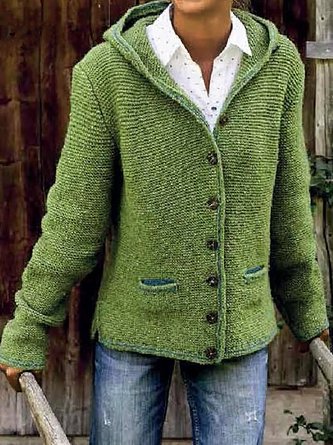 Hooded Long Sleeve Knitted Cardigan Sweater Sweater coat