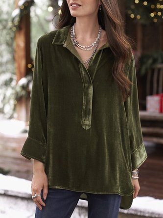 Green Velvet Long Sleeve Shirt & Top
