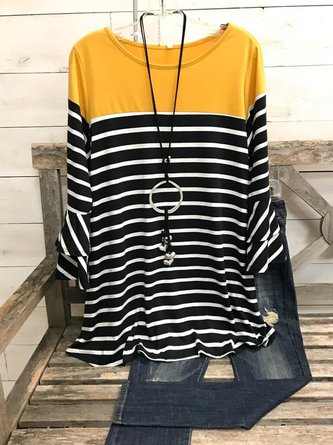 Crew Neck Striped Long Sleeve Casual T-shirt