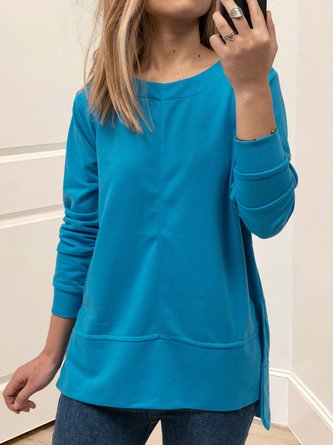 Casual Long Sleeve Crew Neck Solid Top