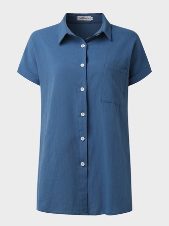 Short Sleeve Casual Cotton-Blend Shirt & Top