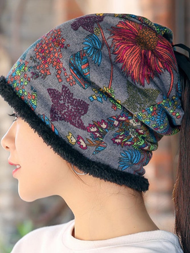 Womens Ethnic Cotton Beanie Hat Vintage Good Elastic Warm Turban Scarf Caps
