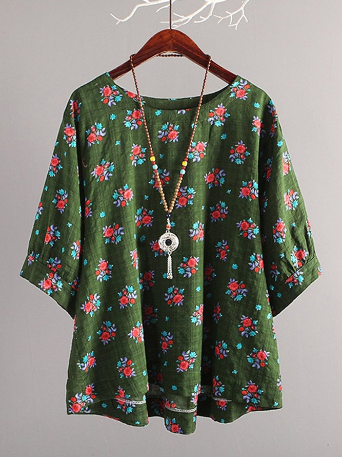 Casual Printed Balloon Sleeve Floral Blouse