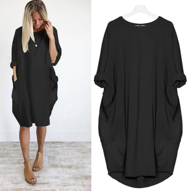 Women  Cocoon Daytime Batwing Pockets Solid Dress