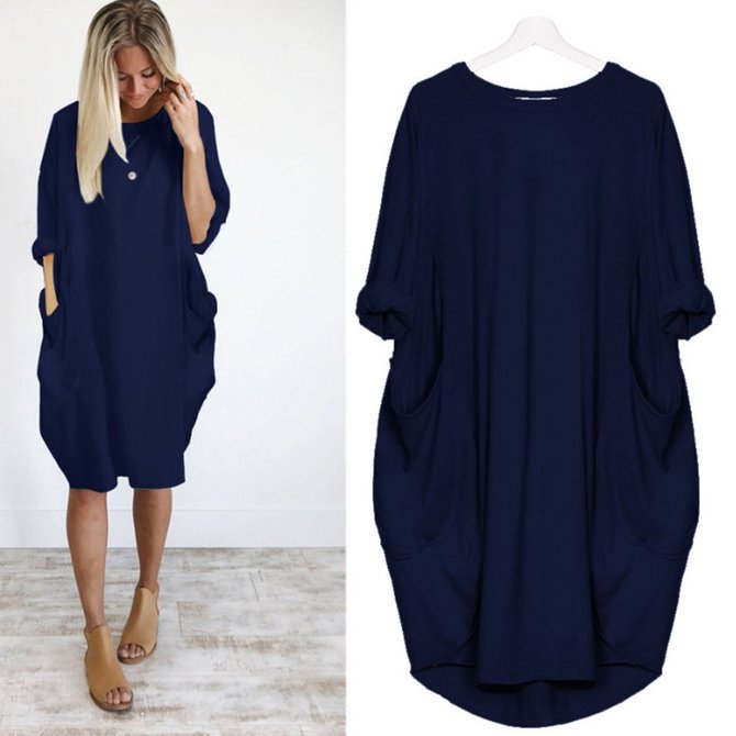 Women  Cocoon Daytime Batwing Pockets Solid Dress