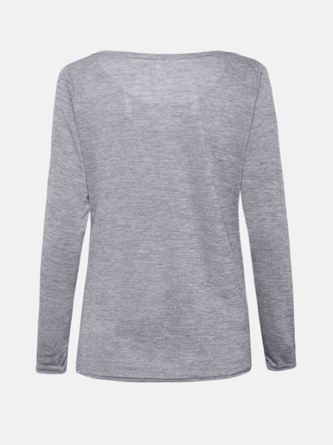 Crew Neck Long Sleeve Cotton Solid T-Shirt