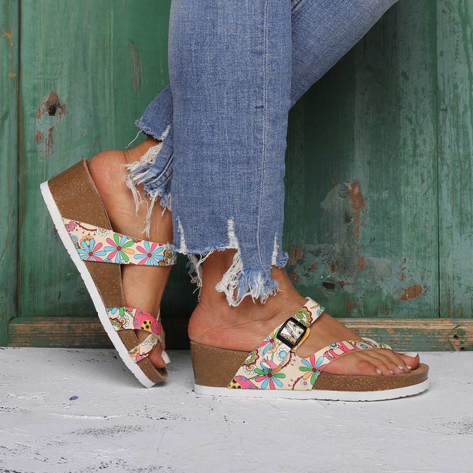Andynzoe Women Summer Sandals Printed Flip-Flops Beach Slipper Buckle Shoe