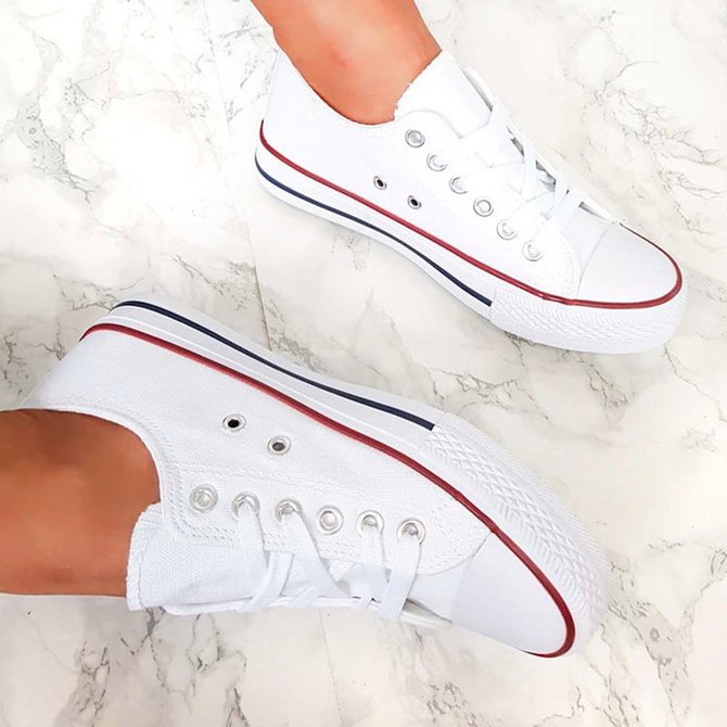 Womens Simple Casual Canvas Lace-Up Sneakers