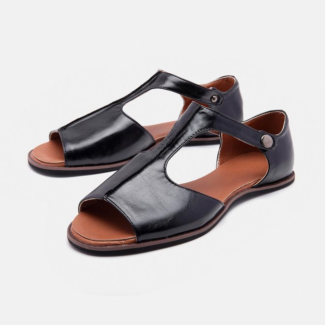 Andynzoe s Vintage Black Flat Peep Toe Slip-on Sandals