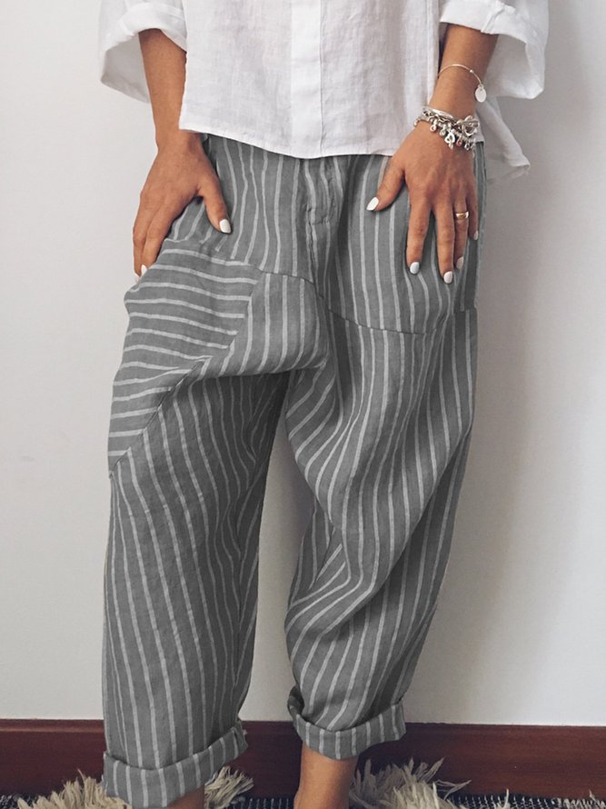 Women Striped Casual Cotton Pants
