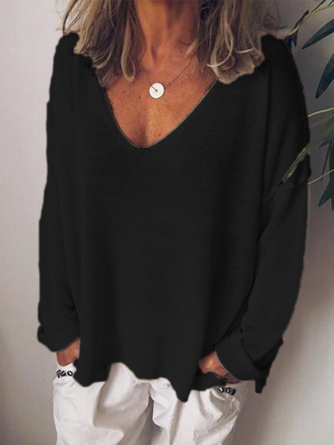 Casual V Neck Cotton-Blend Long Sleeve Shirts & Tops | Tops | Andynzoe ...