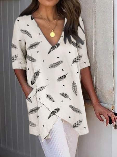 Half Sleeve Irregular Plus Size Blouses Asymmetrical Hem Shirts