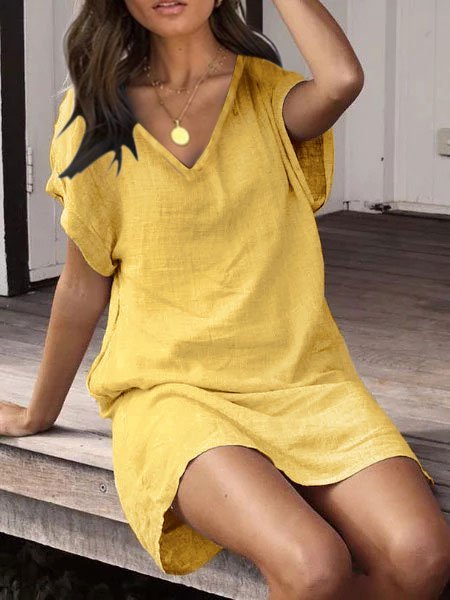 Casual Solid Short Sleeve Weaving Dress
