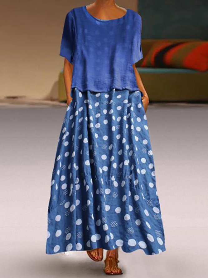 Dot-Intarsia Short Sleeve Weaving Dress