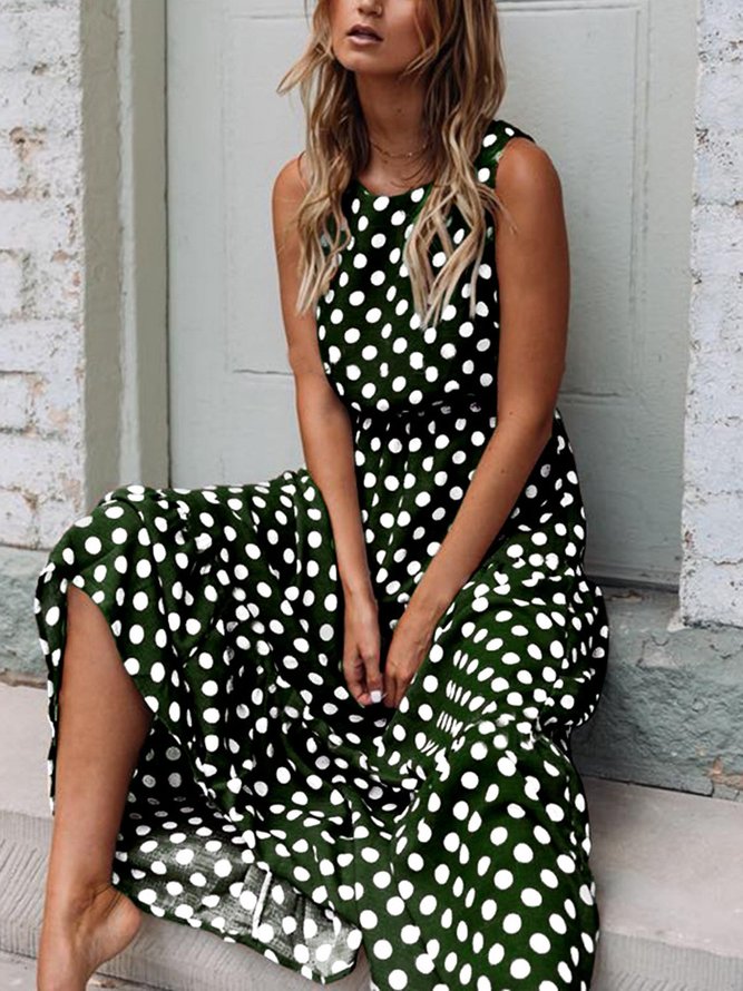 Round Neck Polka Dots Casual Weaving Dress