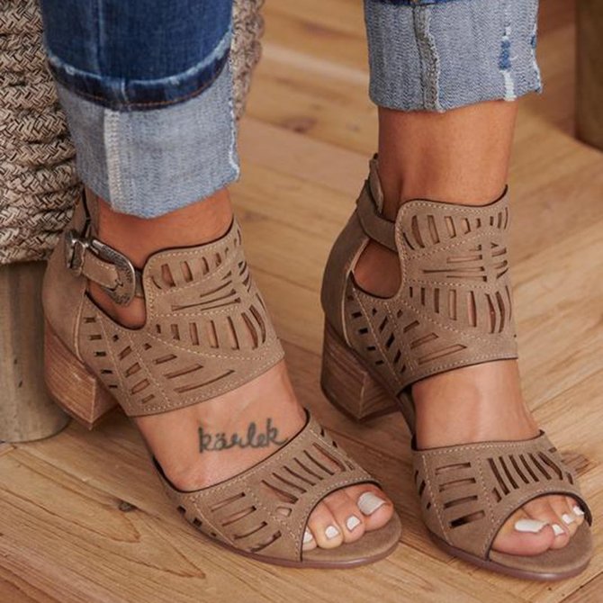 Artificial Leather Chunky Heel Adjustable Buckle Sandals Casual Shoes