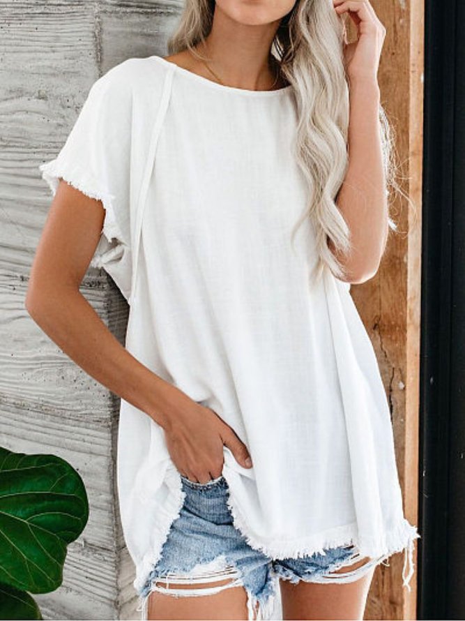 Cotton Solid Short Sleeve Top