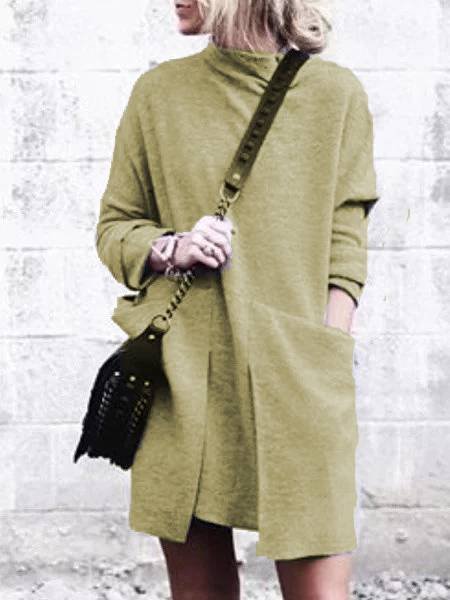 Plain Long Sleeve Turtleneck Knitting Dress