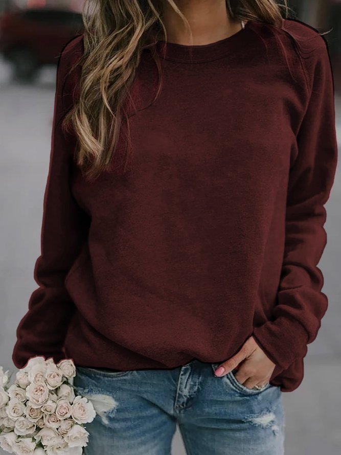 Round Neck Long Sleeve Cotton-Blend Top