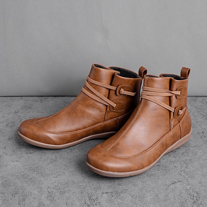 braided strap flat heel boots