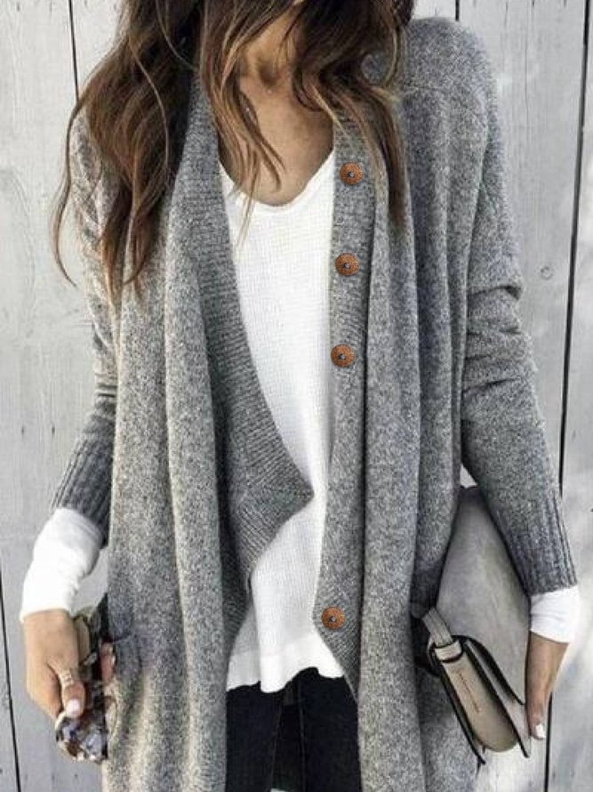 Casual Solid Long Sleeve Cotton-blend Knit coat