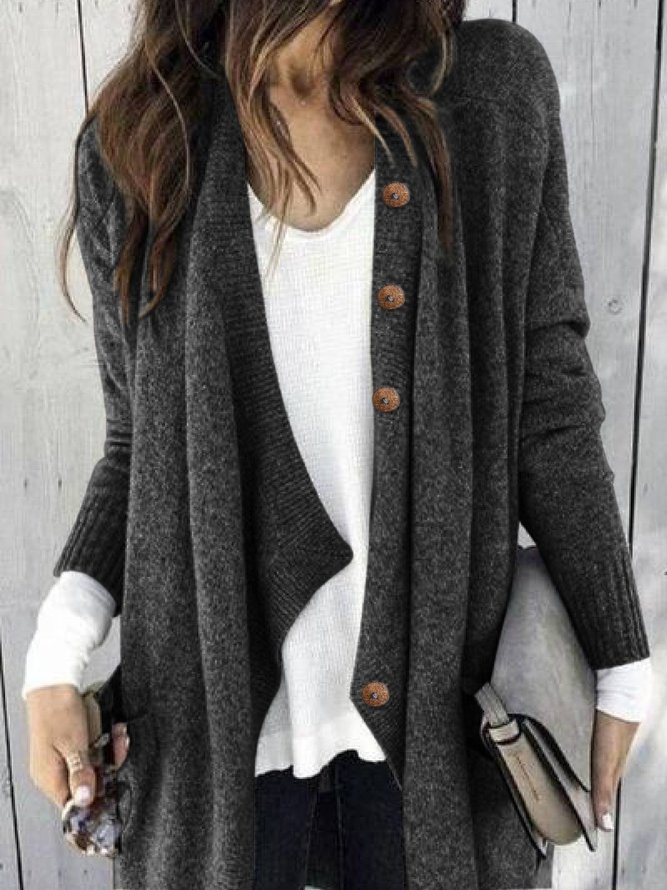 Casual Solid Long Sleeve Cotton-blend Knit coat