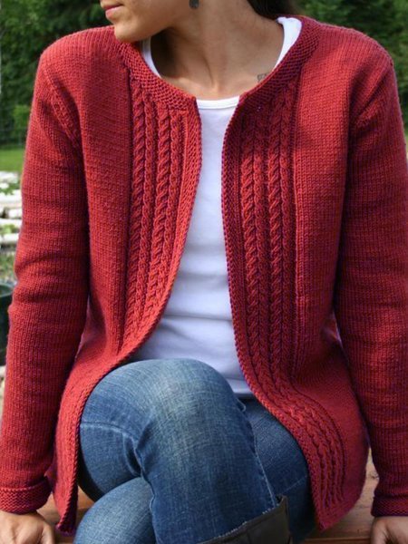 Casual Vintage Knitted Solid Sweater