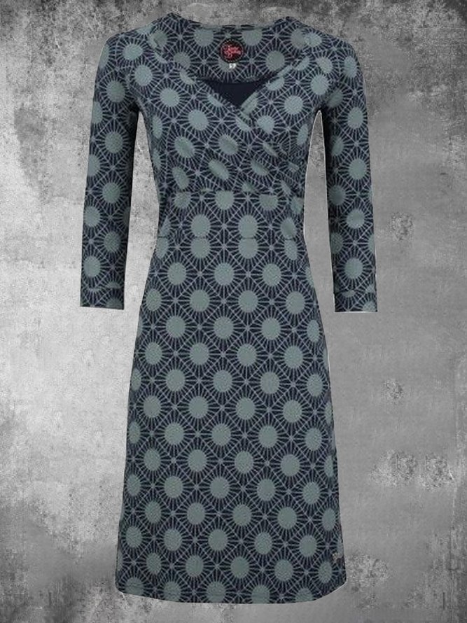 Printed Long Sleeve Casual Knitting Dress