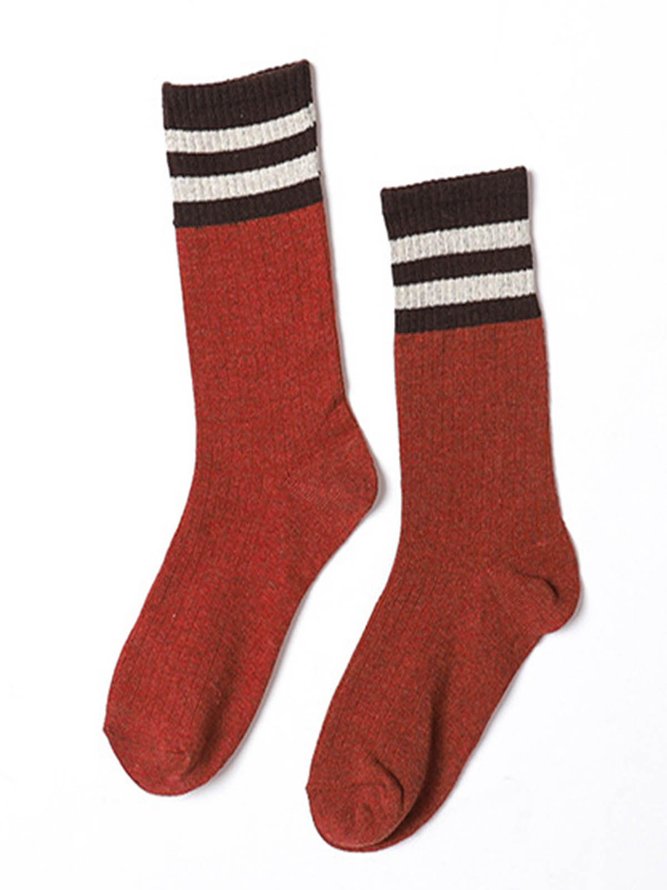 Vintage Casual Stripes Breathable Warm Cotton Socks