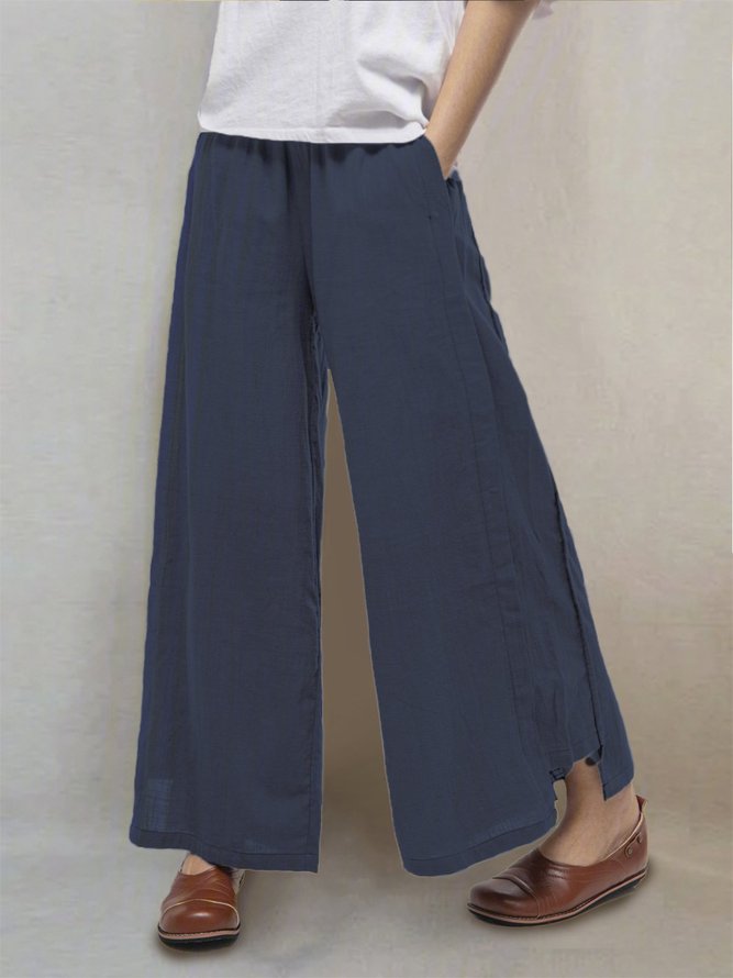 Casual Pockets Solid Loose Pants