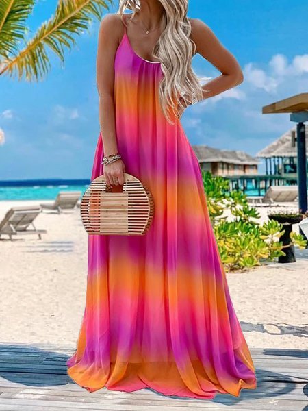 Summer Sleeveless Gradient Maxi Weaving Dress