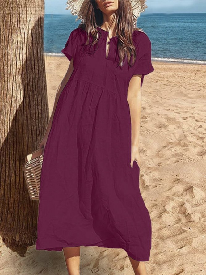 Casual Short Sleeve Solid Maxi Weaving Dress