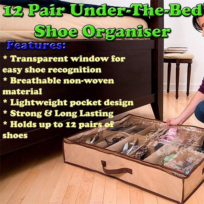 12-Pair Under Bed Shoe Organizer