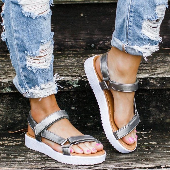 Women Casual Summer Daily Comfy Magic Tape Sandals