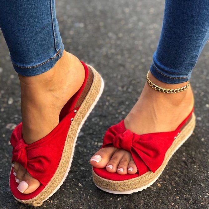 Women Casual Summer Bowknot Comfy Slip On Sandals