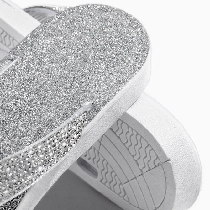 Silver Summer Artificial Leather Rhinestone Seaside Slippers