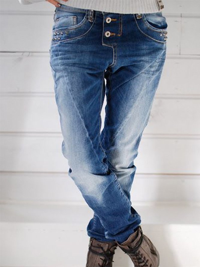 Blue Dip-Dyed Denim Casual Jeans