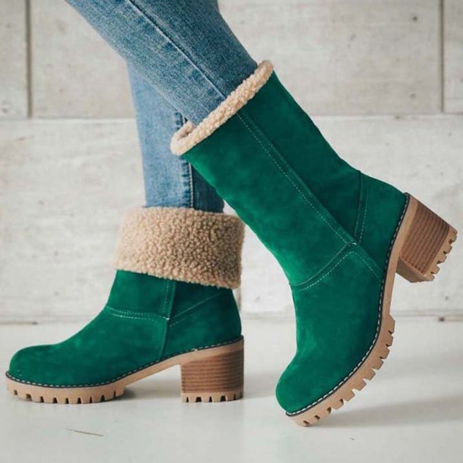 Women Warm Square Heels Ankle Snow 