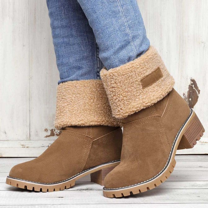 Women Warm Square Heels Ankle Snow Boots | andynzoe