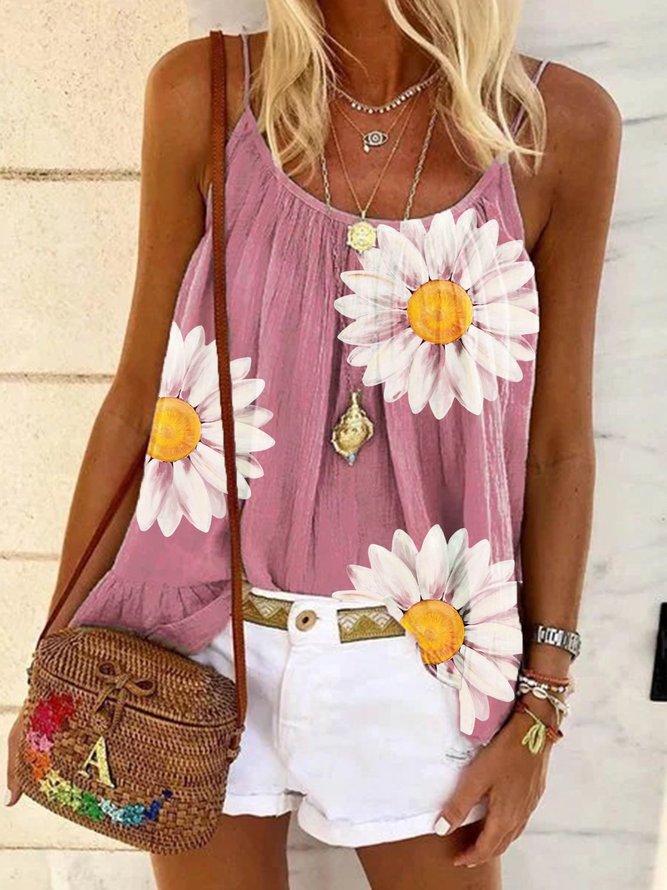 Casual Sleeveless Floral Printed Tank Top