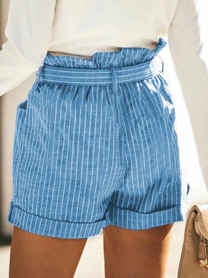 Striped cotton and linen casual shorts