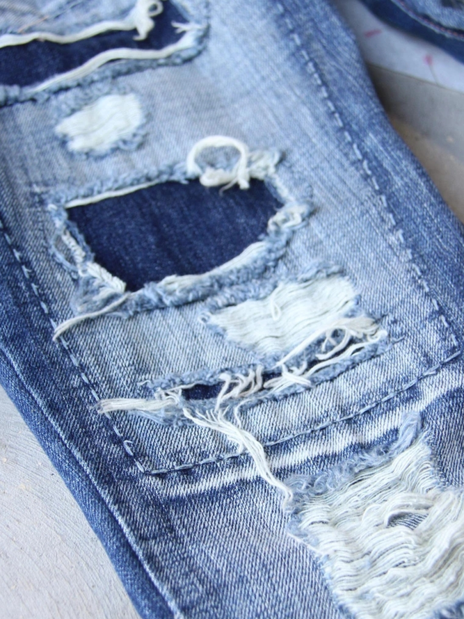 Blue Denim Printed Casual Jeans