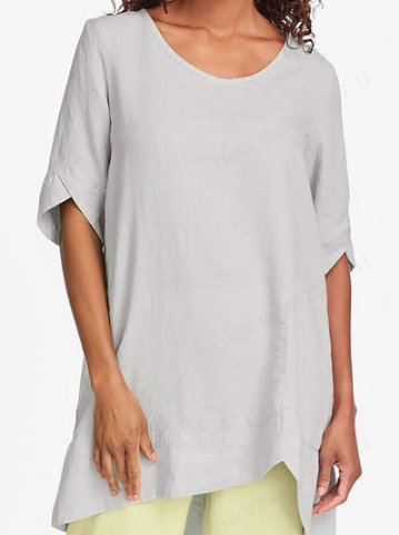 Asymmetrical Hem Short Sleeve Shirt Tunic Top