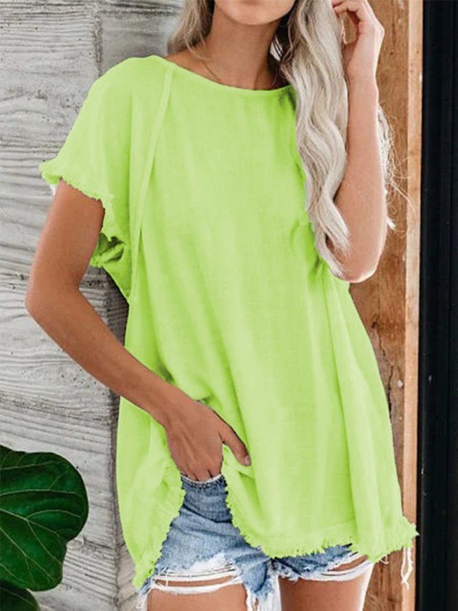 Cotton Solid Short Sleeve Top