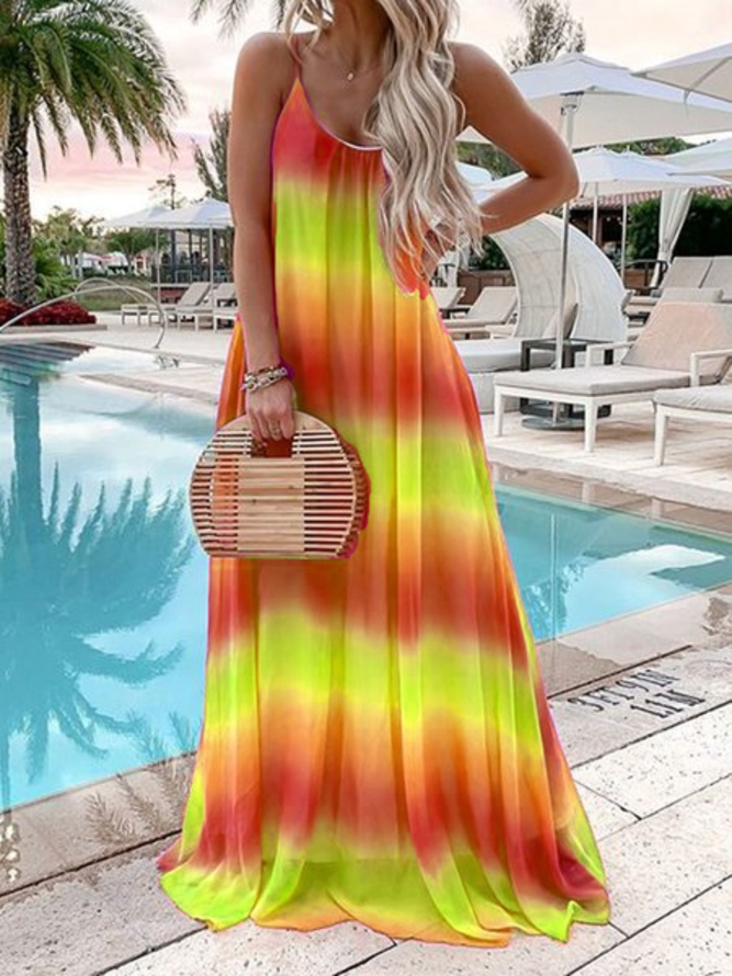 Summer Sleeveless Gradient Maxi Weaving Dress