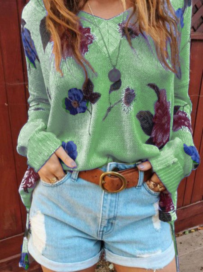 Women Casual Top Tunic Flower Sweater